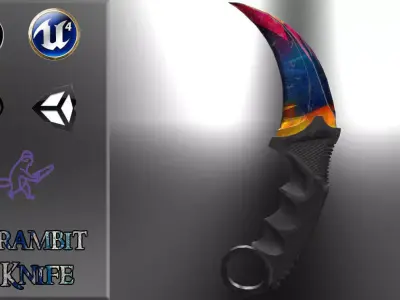 Karambit Knife Colorful Diamonds Style Low-poly 3D model