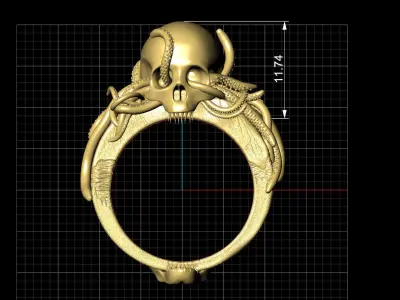 Antique Skull Octopus Tentacles Silver  Gents Signet Ring 3D print model