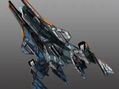 Starfighter futuristic spaceship flying in air Low-poly 3D model