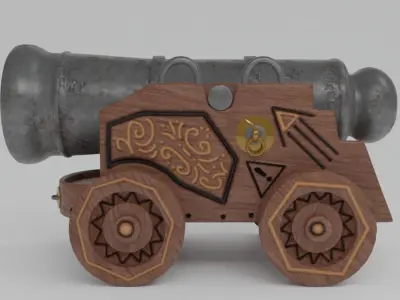 Cannon PBR Low Poly Model wooden toy Free low-poly 3D model
