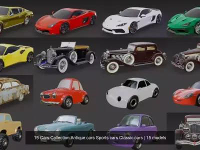 15 Cars Collection Antique cars Sports cars Classic cars 3D Model Pack purchase