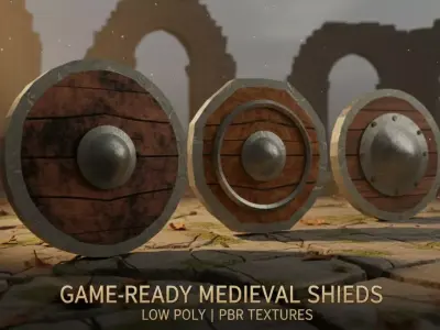 Medieval Wooden Shield Set Game ready Low poly Low-poly 3D model
