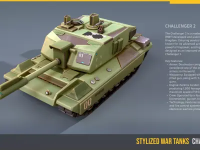 Stylized Tank Challenger 2 Low-poly 3D model