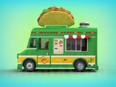 Game Ready Taco Truck with PBR textures Low-poly 3D model