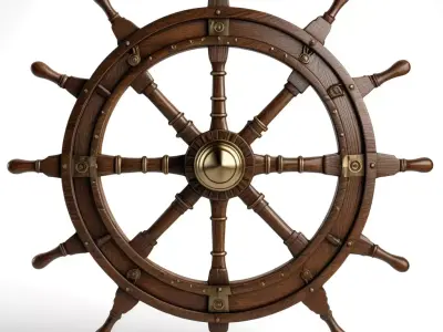 Vintage Wooden Ship Wheel 3D model