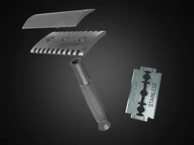 Vintage safety razor shaving and blade 3D model