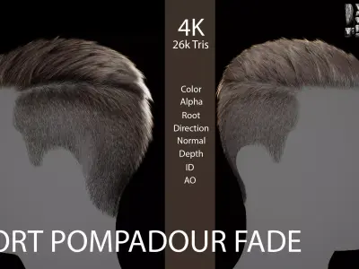 Short Pompadour Fade Side Part - Game-Ready Real-Time Hair Low-poly 3D model