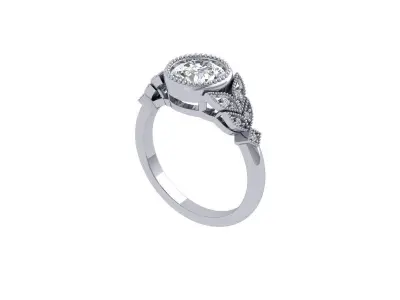 Solitaire Engagement Art Deco Ring 3D print model 52
