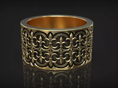 Gothic Traditional Ornate Heraldic Lily Pattern Band 3D print model