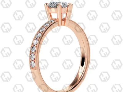 Ring 21Heart shape milgrain pave set with Gems 3D print model