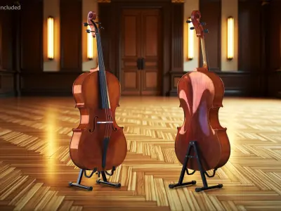 Wooden Cello on Metal Floor Stand Brown 3D model