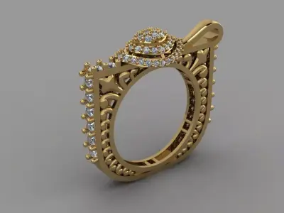 Poat Of Genie Daimond Ring With Antique Plain Work Ring 3d Model 3D print model