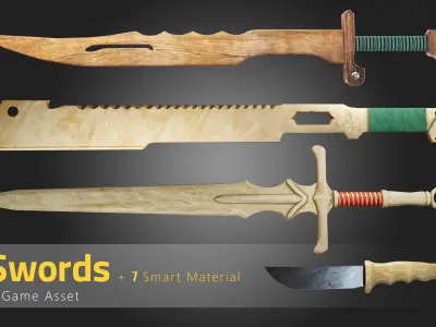 25 Sword Game Asset - 7 smart materials Low-poly 3D model