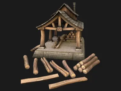 Sawmill and Warehouse Low-poly 3D model