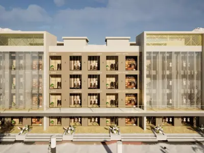 Business Commercial Complex with office and shops  Low-poly 3D model
