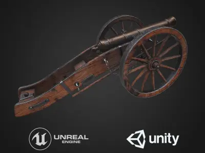  Field cannon Low-poly 3D model