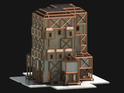 Medieval Low Poly Building Castle Wooden Village Stone House 06 Low-poly 3D model