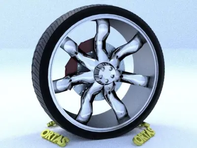 ORTAS CAR RIM 22 GAME READY RIM TIRE AND DISC 3D model