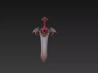 Ruby Winged Fantasy Sword - Low Poly 3D Weapon Low-poly 3D model