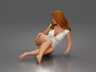 Woman lounges sideways wearing plunging bodysuit relaxed 3D print model