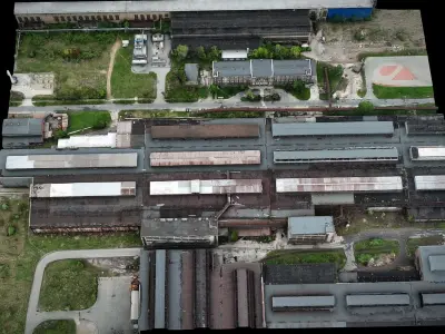 ironworks factory buildings industrial roofs dronescan Low-poly 3D model