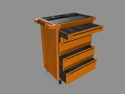 Cupboard orange cart on wheels Low-poly 3D model