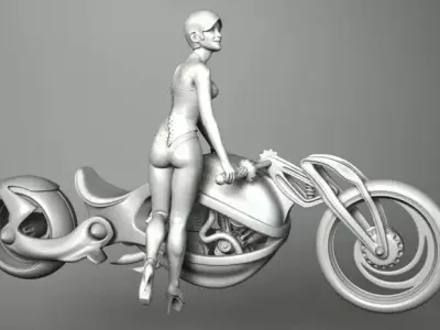 MOTOMOTIVE 3 woman riding motorcycle 3D model