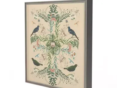 Dimensional Birdsand Flowers Wall Art By Dawn Wolfe Artin Pink Low-poly 3D model