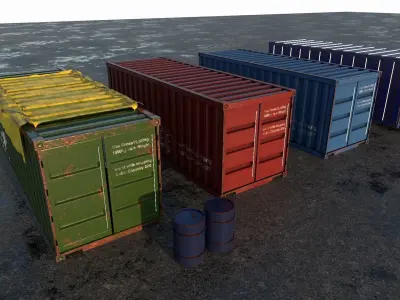 ship container with barrells and floor  Low-poly 3D model