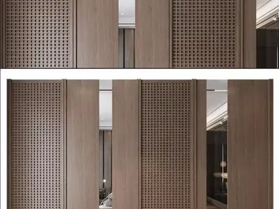 Modern Luxury Wood Lattice Wardrobe and Mirror Panel System 3D model