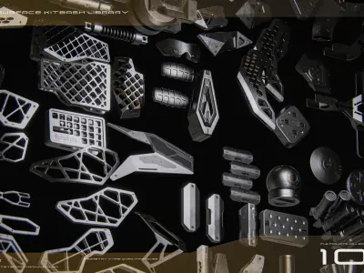 SCI-FI Hard Surface Kitbash Library for Mech Design - 100 Assets 3D model
