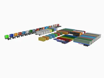 Set of trucks and trailers Low-poly 3D model by savastrionokk