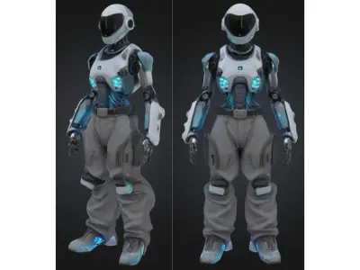Futuristic Female Android Character Low-poly 3D model