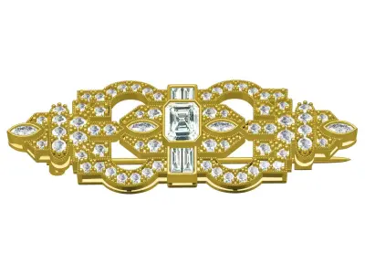 Antique Art Deco Diamond Brooch 2 3D print model