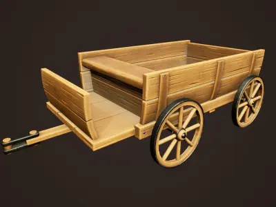 Stylized Western Wooden Carriage Low-poly 3D model