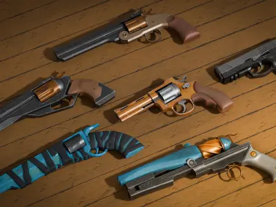 Mellee Weapons and Guns Pack of 12 Low-poly 3D model
