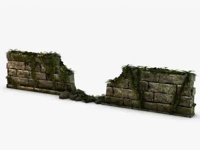 Jungle broken rock wall 3D model