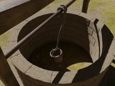 Well 3D model water in middle of field Low-poly 3D model