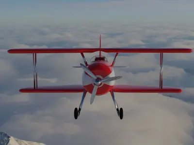 Plane biplane flying above clouds 3D model