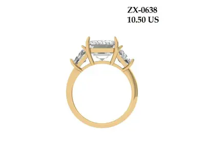 Emerald 3 Stone Art Deco Ring 3D print model 6