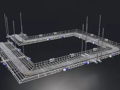 Cable Tray System with Wiring and Sockets Low-poly 3D model