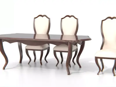 Antique Dining Table Set Low-poly 3D model