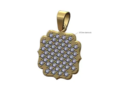 Diamond ornamental square vintage pendant with bail 3D print model
