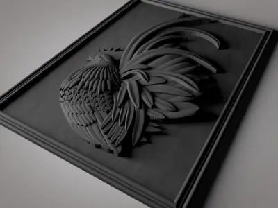 Relief Wall Decoration Bantam Chicken 3D Model Texture