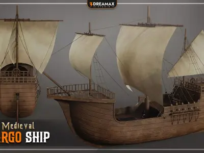 Medieval Cargo Sailing Ship - Historic Wooden Sea Vessel Low-poly 3D model