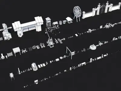 300 Fantasy Medieval Interior Exterior Furniture Prop Collection Low-poly 3D model