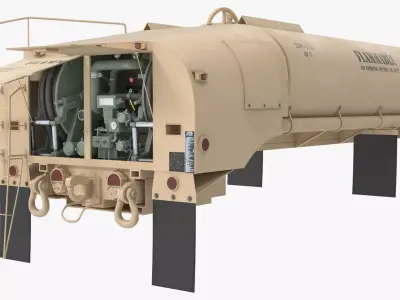Military Fuel Tank Trailer Module Pump Unit Rigged for Cinema 4D 3D model