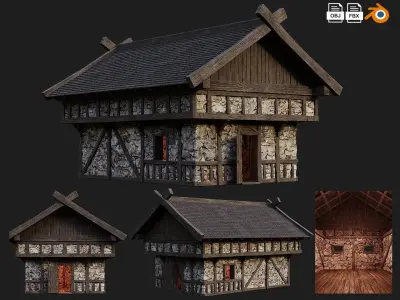 4 Old Medieval Building House Pack 4K Tex GameReady 45 to 48 Low-poly 3D model