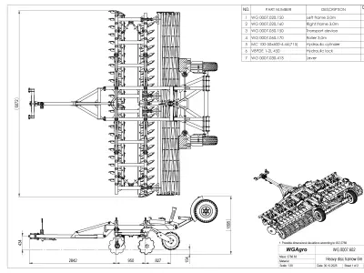WG 0007 - Semi-mounted heavy disc harrow 6m 3D model