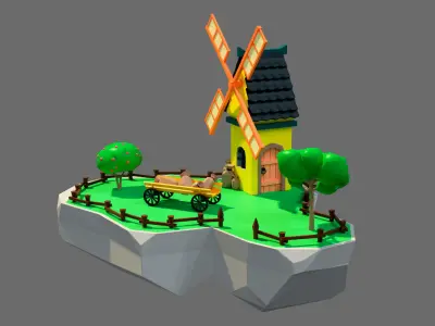 island 1 windmill Low-poly 3D model